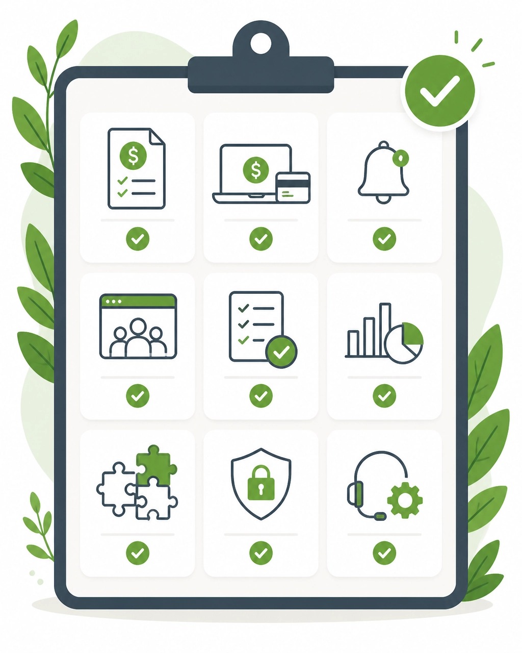 Checklist icon graphic representing the 9 features to evaluate in a school fee management system